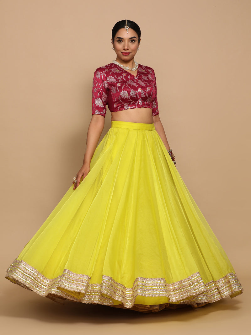 Vani x Tyohaar | Elbow Sleeves Satin Viscose Saree Blouse in Red Meenakari Fabric-Binks