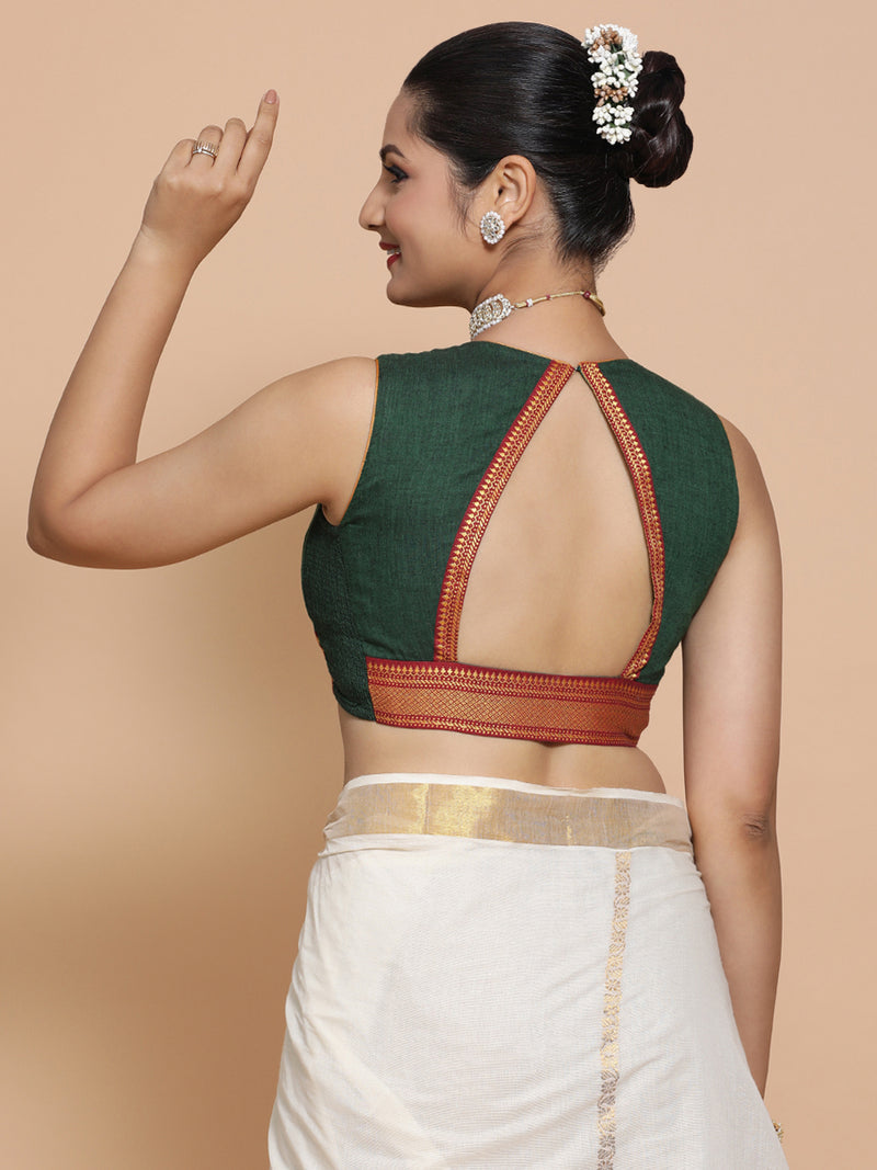 Varsha x Tyohaar | Pure Mangalgiri 100% Cotton Sleeveless Saree Blouse with Designer Back Cutout-Binks