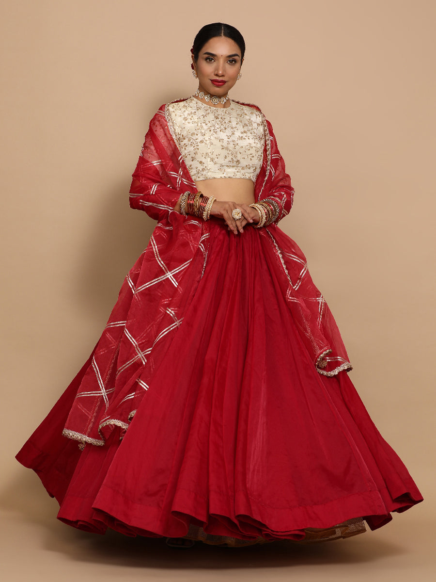 Veda x Tyohaar Saree Blouse, in Cream Embroidery & Brocade, featuring elbow sleeves and jewel neckline (view 8).