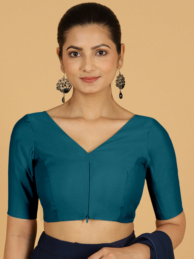 Vedika x Rozaana | Saree Blouse in Crystal Teal-Binks