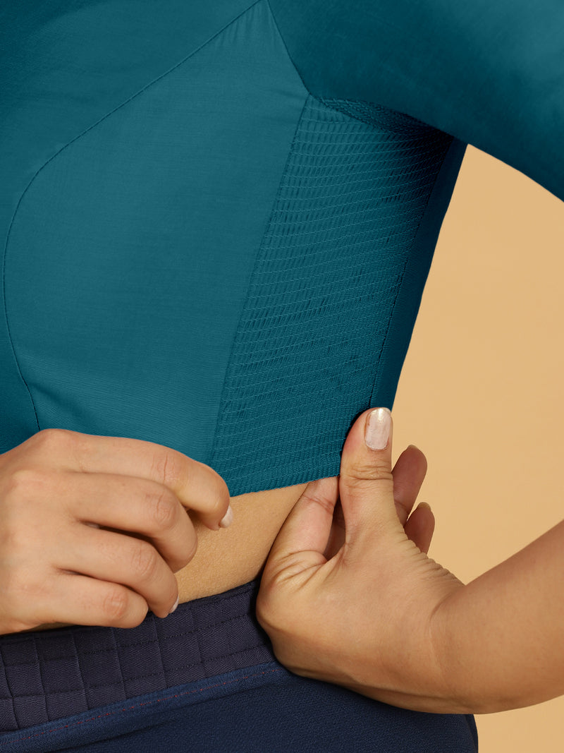 Vedika x Rozaana | Saree Blouse in Crystal Teal-Binks