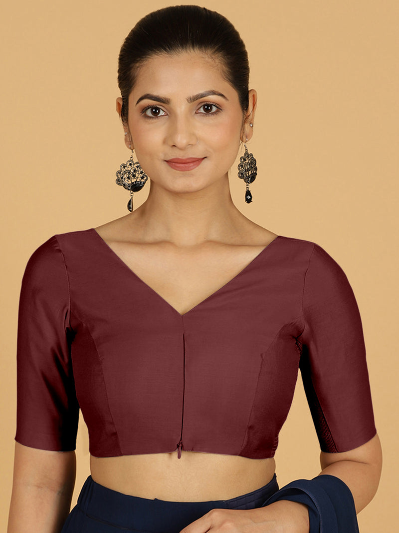 Vedika x Rozaana | Saree Blouse in Deep Maroon-Binks
