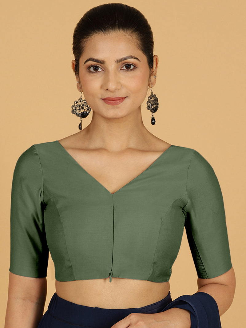 Vedika x Rozaana | Saree Blouse in Hunter Green-Binks