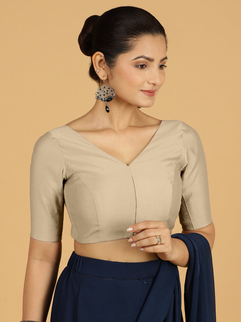 Vedika x Rozaana | Saree Blouse in Oyster Grey-Binks