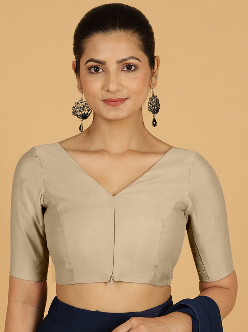 Vedika x Rozaana | Saree Blouse in Oyster Grey-Binks