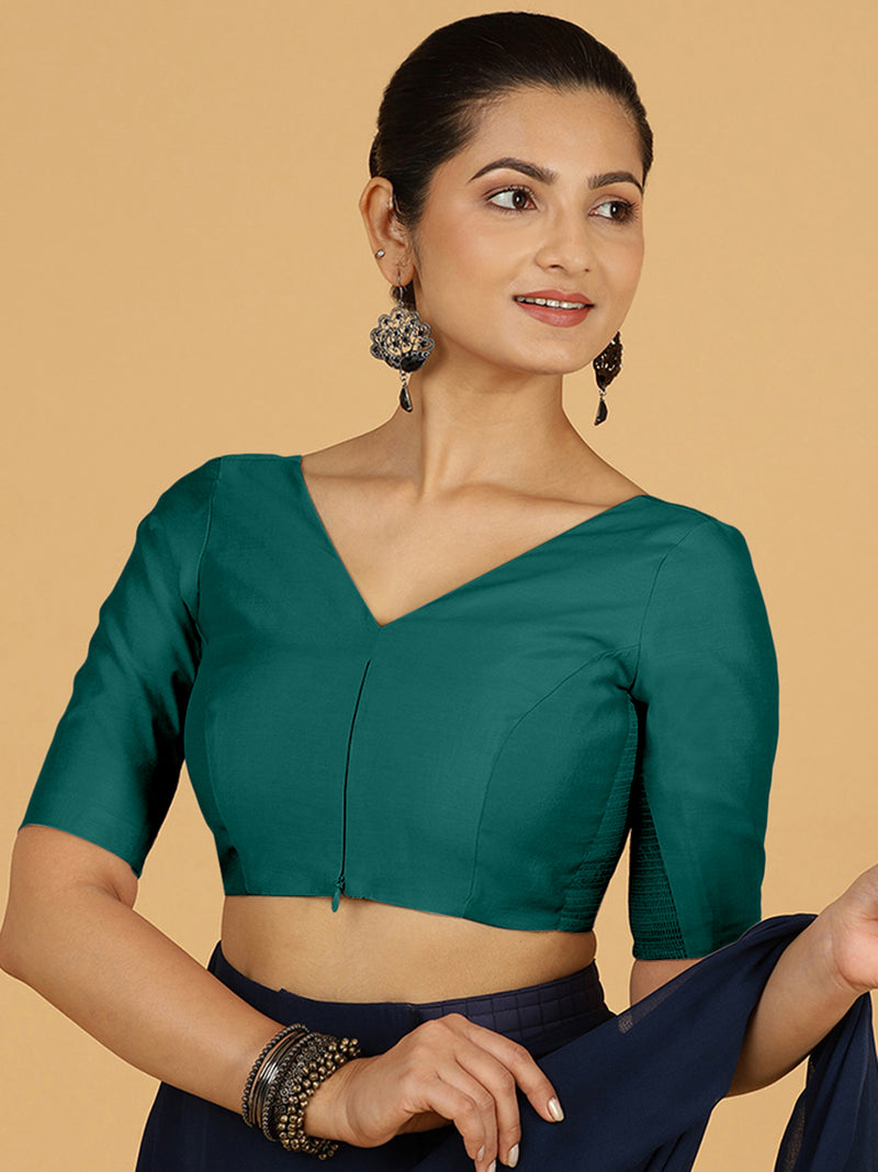 Vedika x Rozaana | Saree Blouse in Peacock Green-Binks
