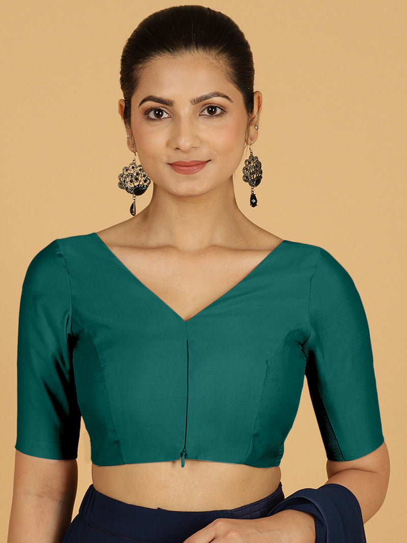 Vedika x Rozaana | Saree Blouse in Peacock Green-Binks