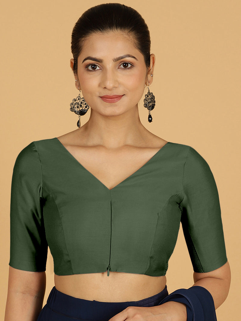 Vedika x Rozaana | Saree Blouse in Pine Green-Binks