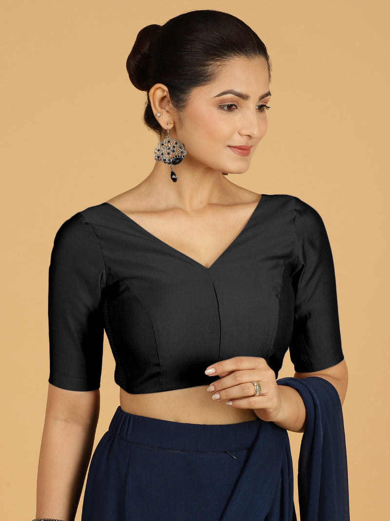 Vedika x Rozaana | Saree Blouse in Raven Black-Binks