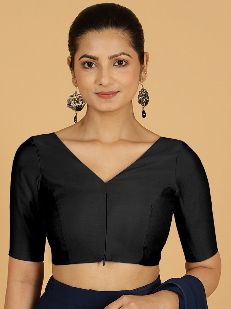 Vedika x Rozaana | Saree Blouse in Raven Black-Binks