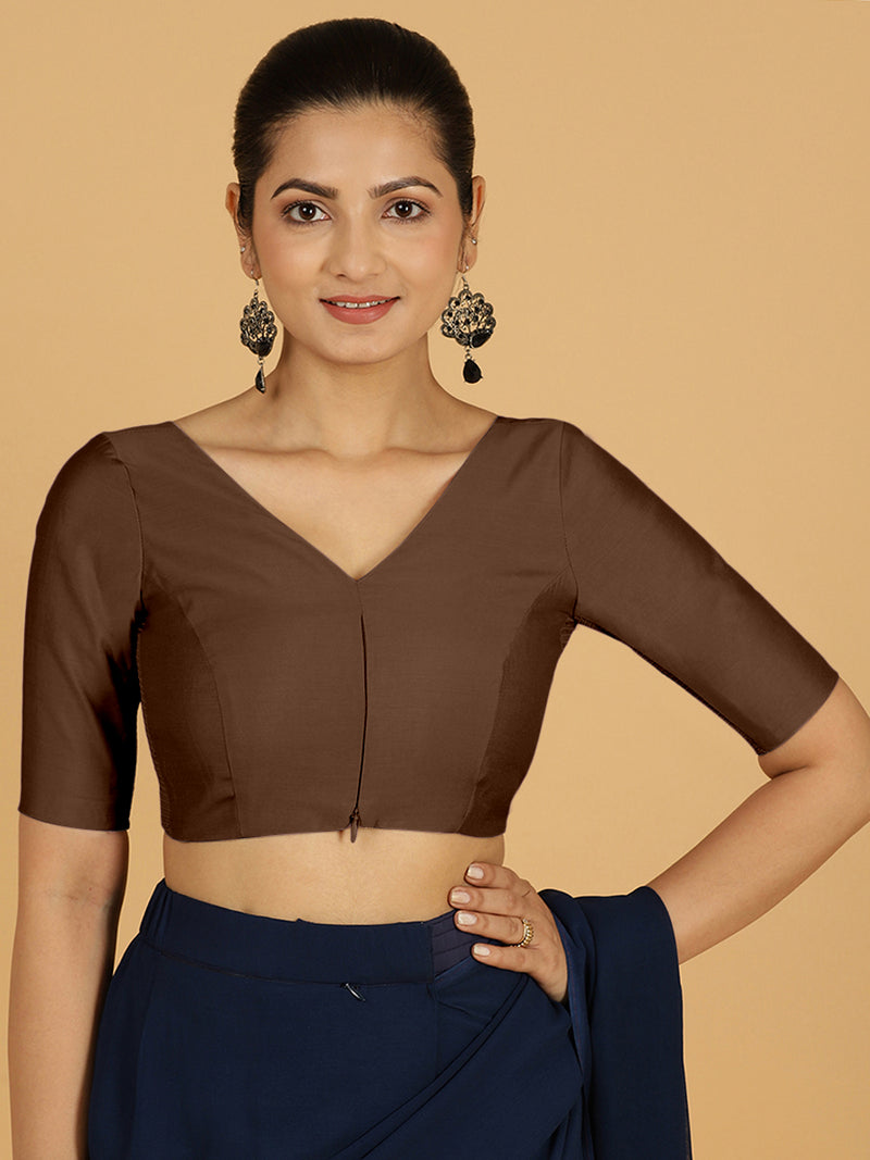 Vedika x Rozaana | Saree Blouse in Walnut Brown-Binks