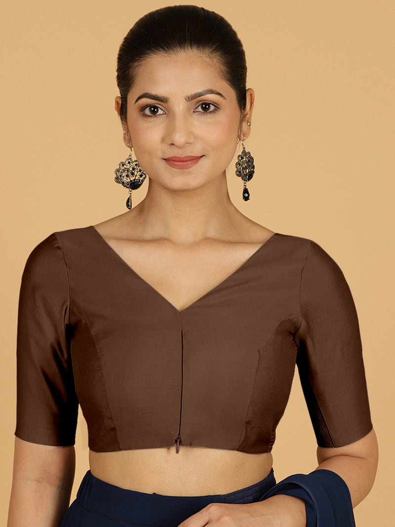 Vedika x Rozaana | Saree Blouse in Walnut Brown-Binks