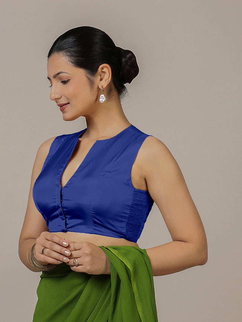 Veena x Rozaana | Sleeveless Saree Blouse in Cobalt Blue-Binks