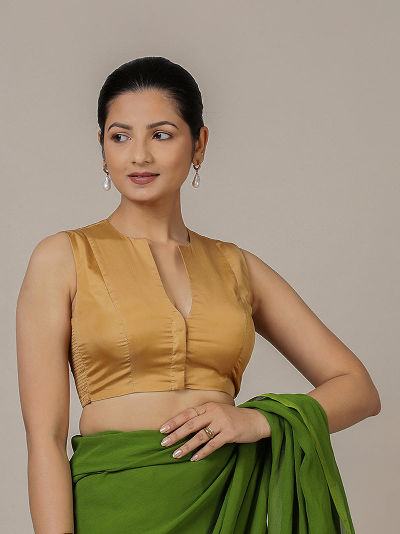 Veena x Rozaana | Sleeveless Saree Blouse in Gold-Binks
