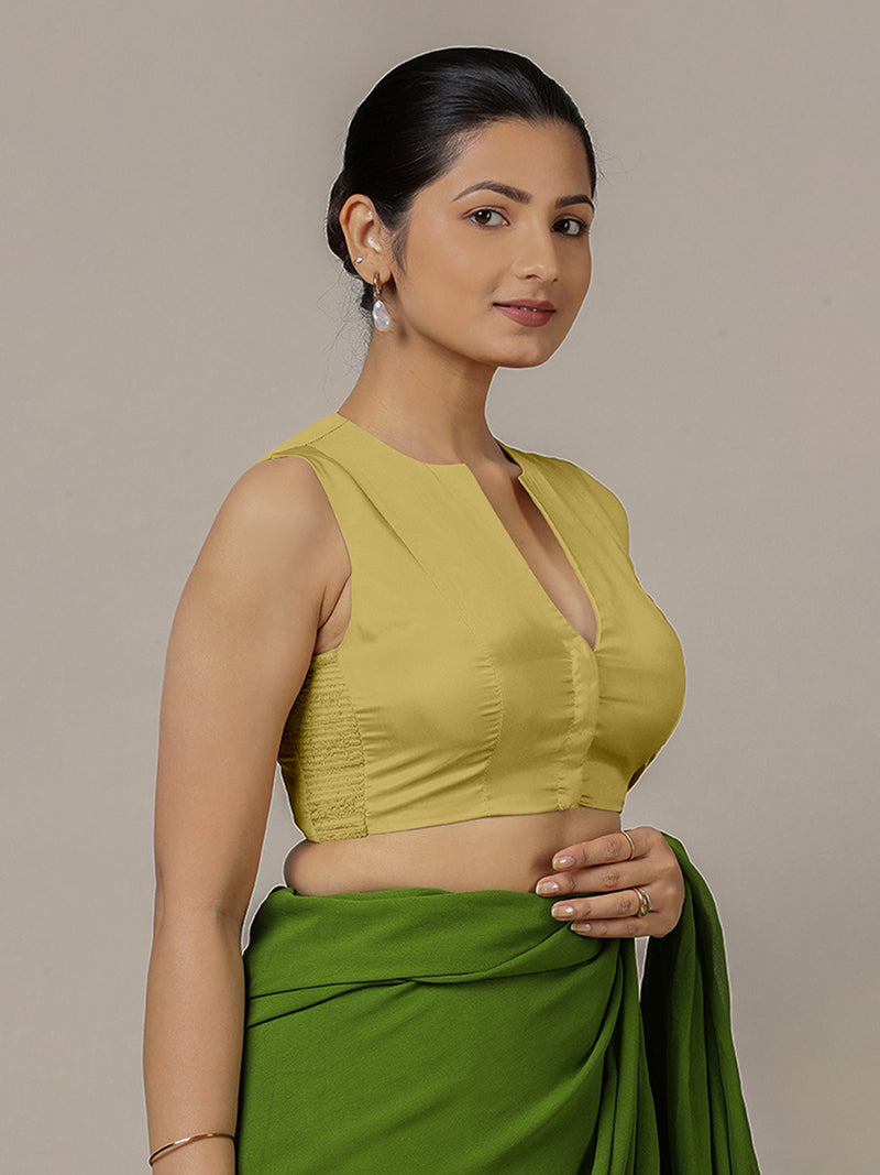 Veena x Rozaana | Sleeveless Saree Blouse in Lemon Yellow-Binks