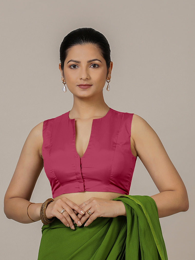 Veena x Rozaana | Sleeveless Saree Blouse in Rani Pink-Binks