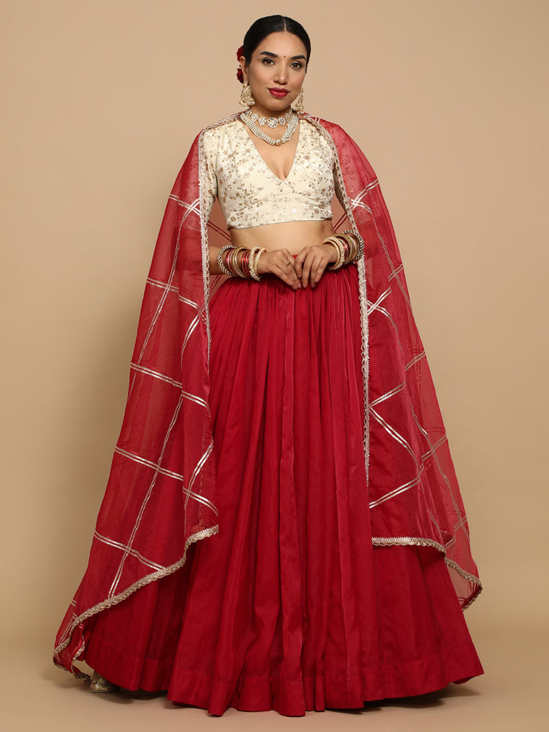 Yasmin x Tyohaar | Elbow Sleeves Satin Viscose Saree Blouse in Gold Vine Embroidery on Cream Tissue Fabric-Binks