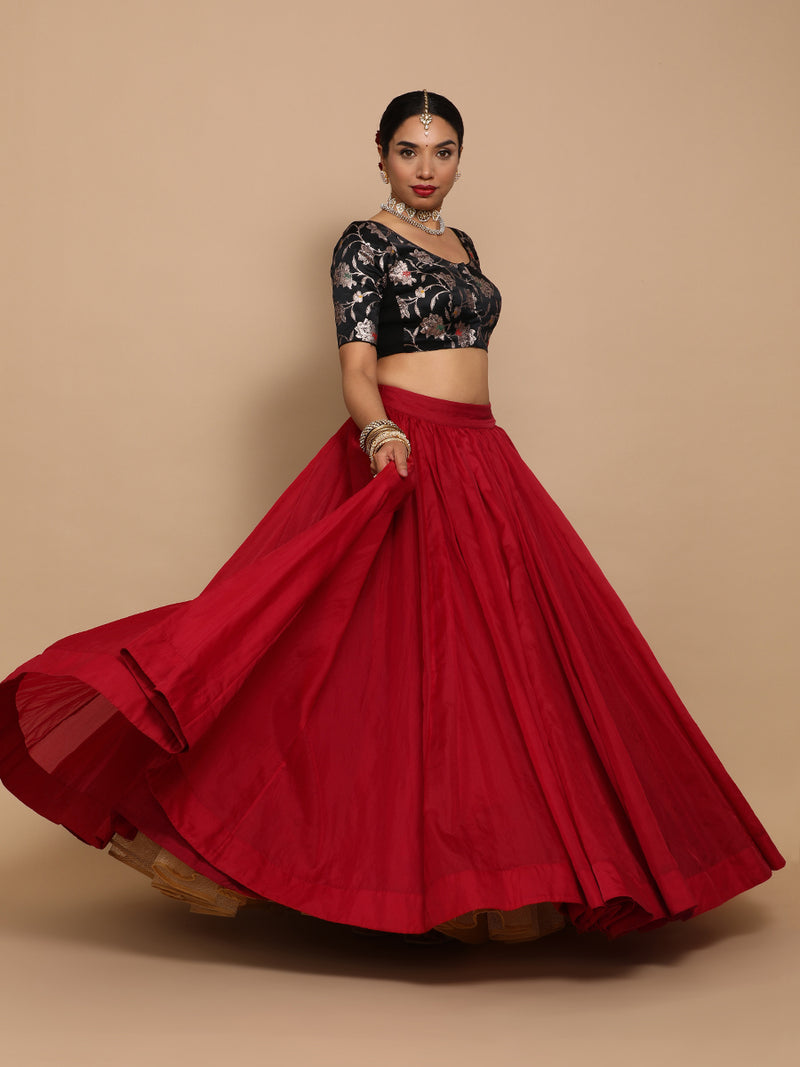 Zaina x Tyohaar | Elbow Sleeves Satin Viscose Saree Blouse in Black Meenakari Fabric-Binks