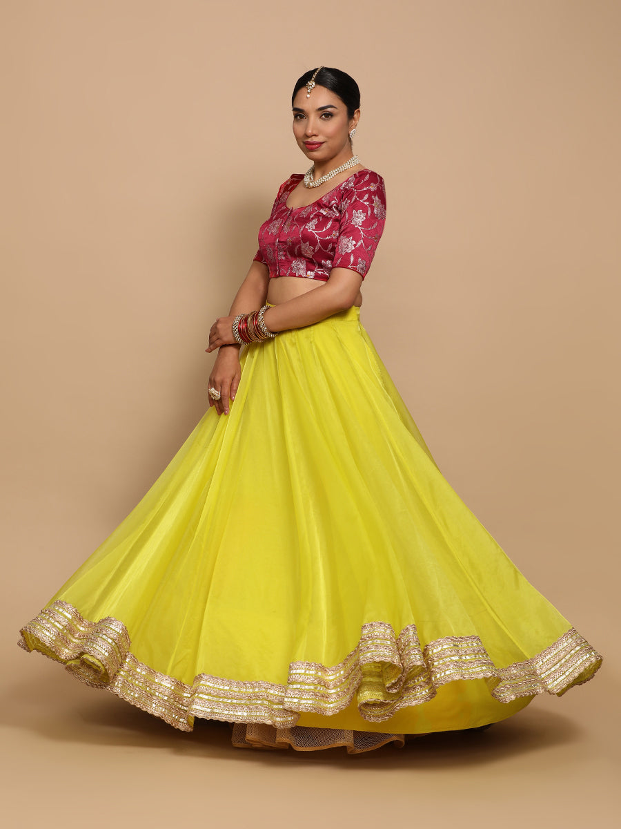 Zaina x Tyohaar Saree Blouse, in Red Embroidery & Brocade, featuring elbow sleeves and round neckline (view 5).