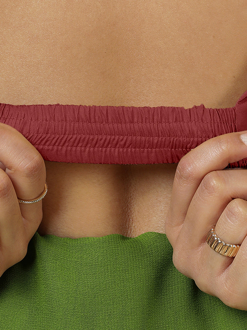 Zeba x Rozaana | Auburn Red Sleeveless Saree Blouse w/ FlexiFit™-Binks