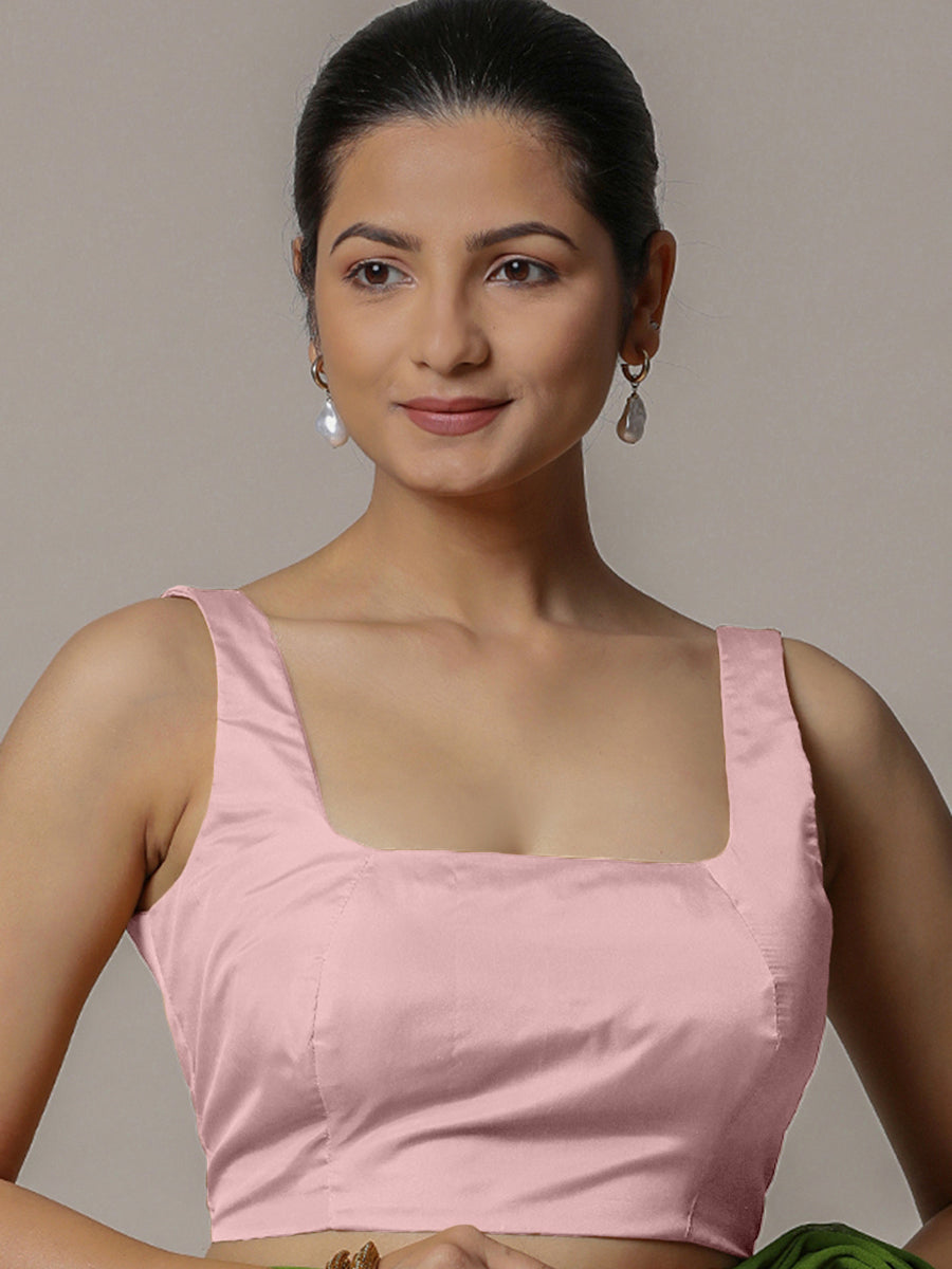 Zeba x Rozaana Saree Blouse, in Pink Artificial Silk, featuring sleeveless and square neckline, made for party & festive.