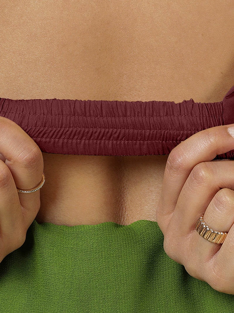 Zeba x Rozaana | Burgundy Sleeveless Saree Blouse w/ FlexiFit™-Binks