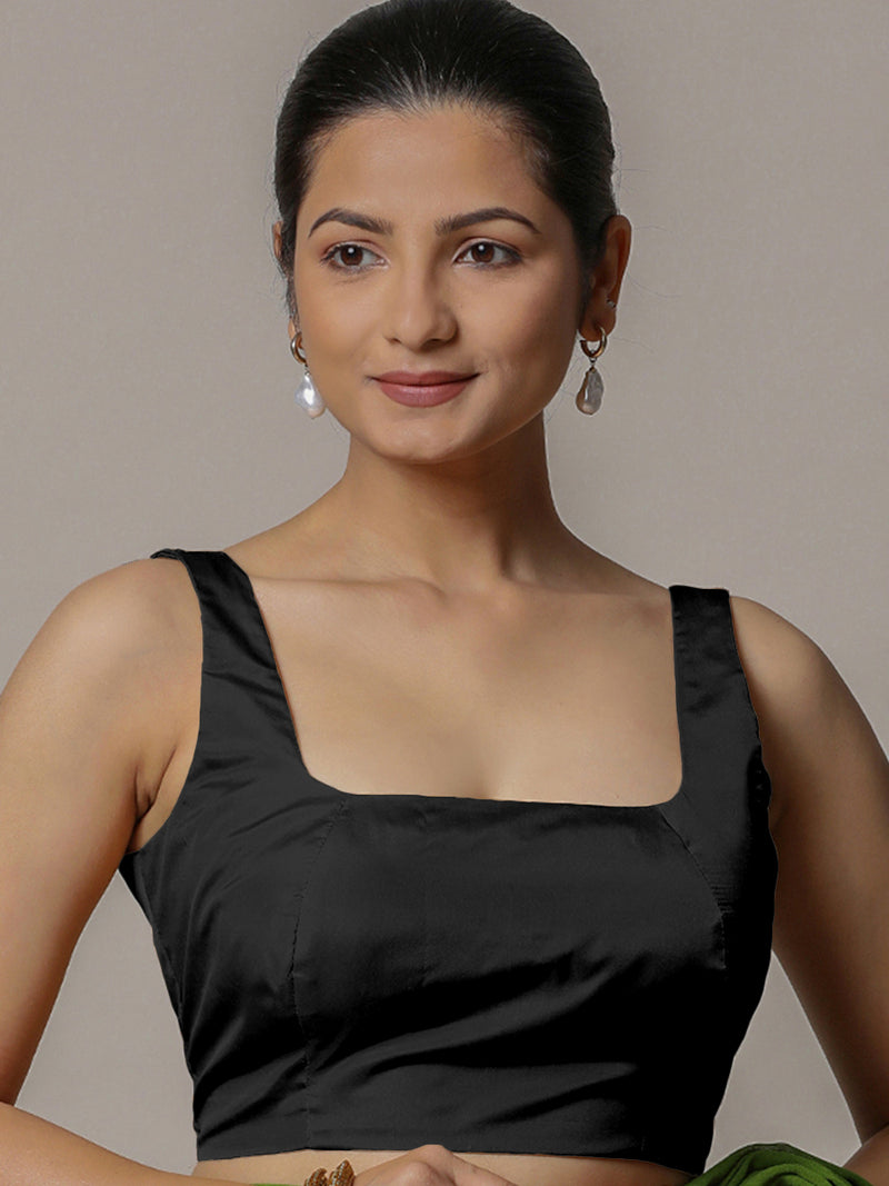 Zeba x Rozaana | Charcoal Black Sleeveless Saree Blouse w/ FlexiFit™-Binks