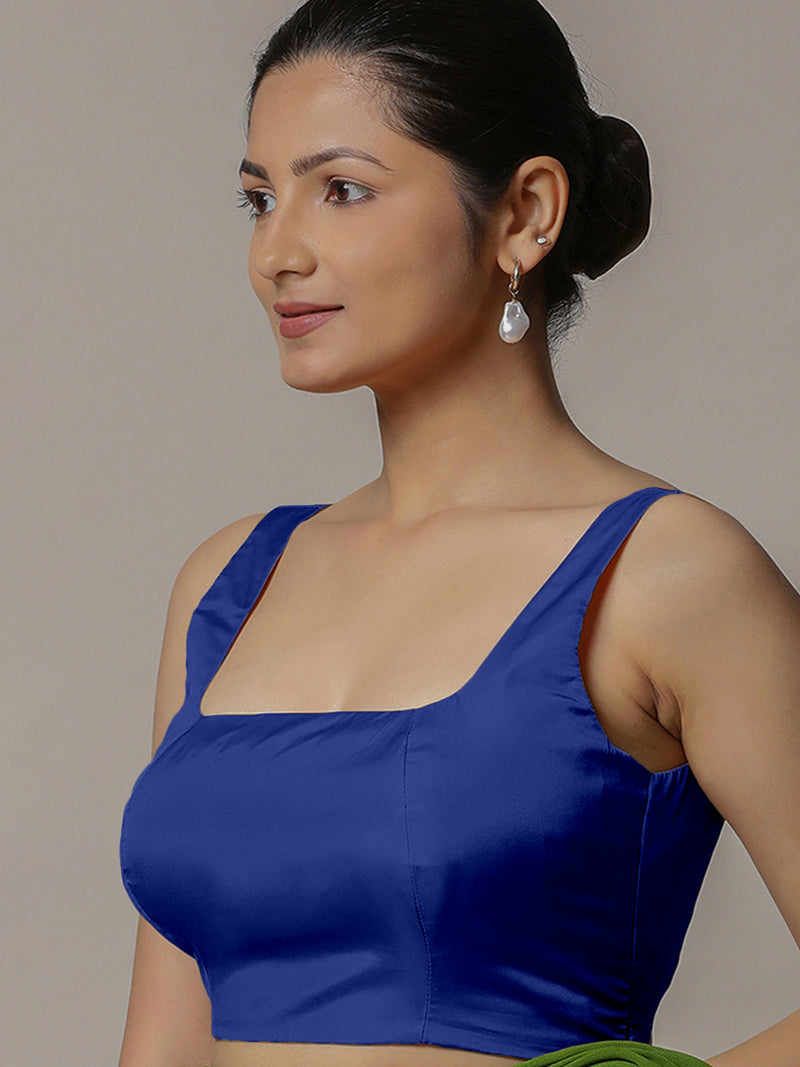 Zeba x Rozaana | Cobalt Blue Sleeveless Saree Blouse w/ FlexiFit™-Binks