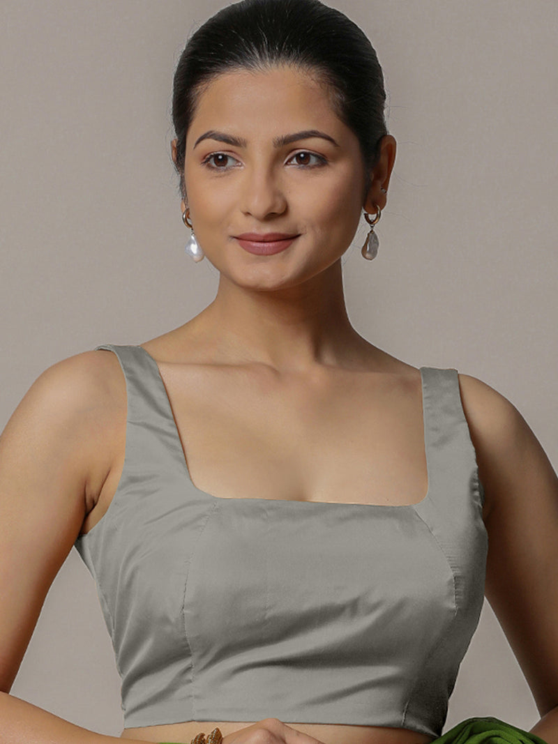 Zeba x Rozaana | Grey Sleeveless Saree Blouse w/ FlexiFit™-Binks