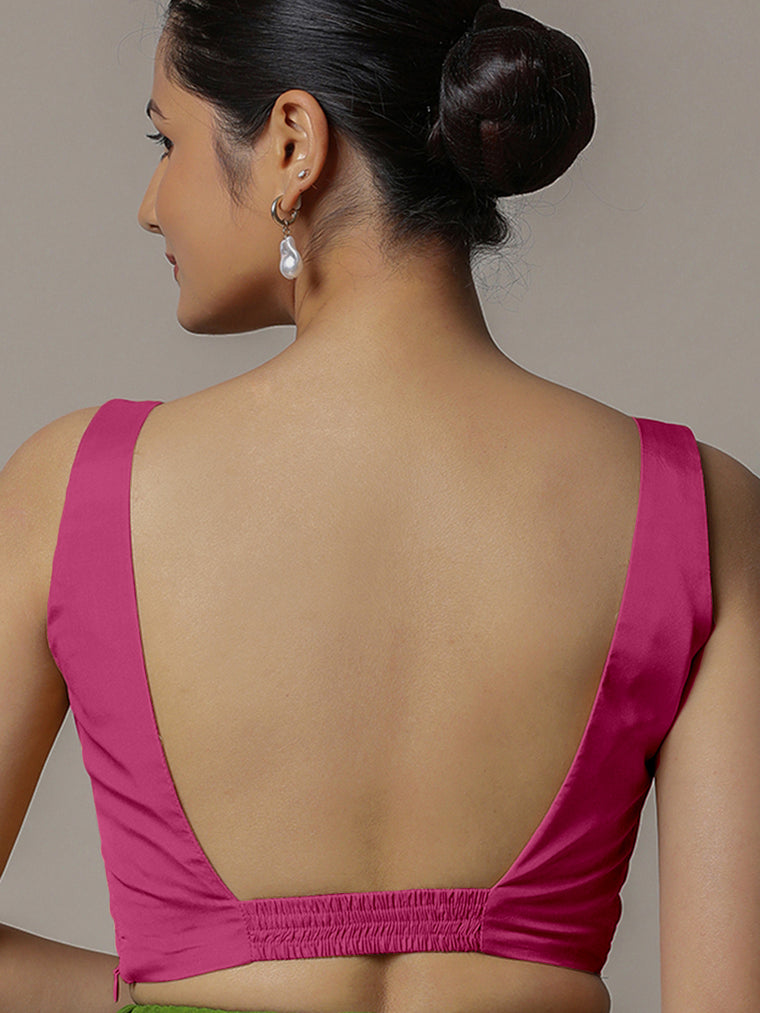 Zeba x Rozaana Saree Blouse, in Pink Artificial Silk, featuring sleeveless and square neckline, made for party & festive.