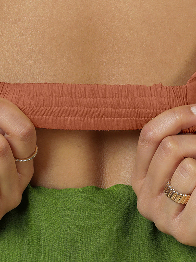 Zeba x Rozaana | Metallic Copper Sleeveless Saree Blouse w/ FlexiFit™-Binks