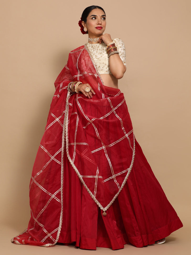 Zeelaf x Tyohaar | Elbow Sleeves Satin Viscose Saree Blouse in Gold Vine Embroidery on Cream Tissue Fabric-Binks