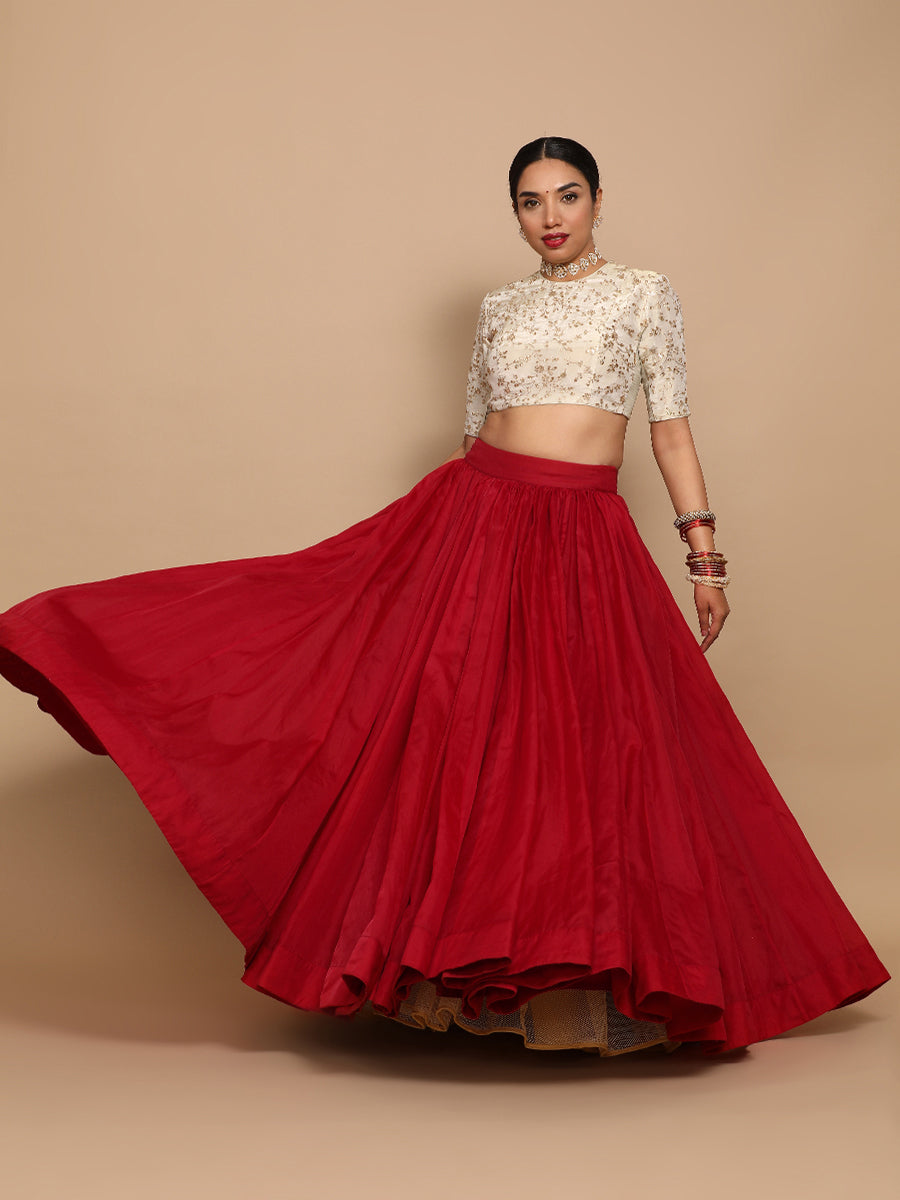Zeelaf x Tyohaar Saree Blouse, in Cream Embroidery & Brocade, featuring elbow sleeves and jewel neckline (view 8).