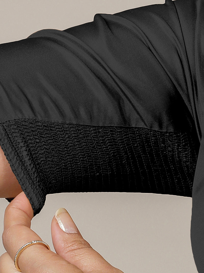 Zeenat x Rozaana | Charcoal Black Elbow Sleeves FlexiFit™ Saree Blouse with Plunging Neckline-Binks