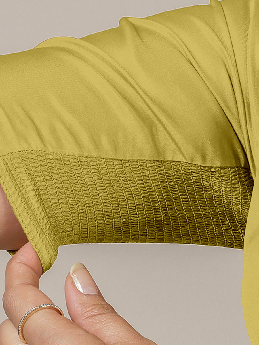 Zeenat x Rozaana Saree Blouse, in Yellow Vegan Silk, featuring elbow sleeves and v-neckline, made for party & festive (view 4).
