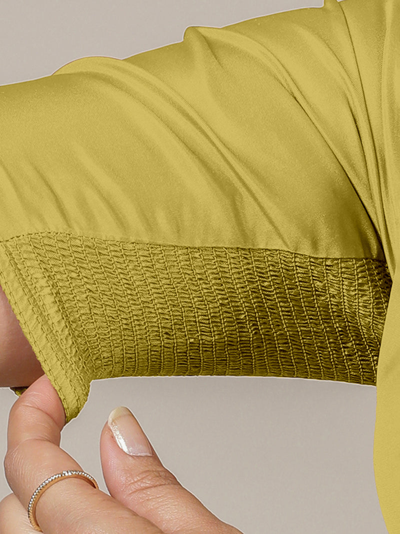 Zeenat x Rozaana | Lemon Yellow Elbow Sleeves FlexiFit™ Saree Blouse with Plunging Neckline-Binks