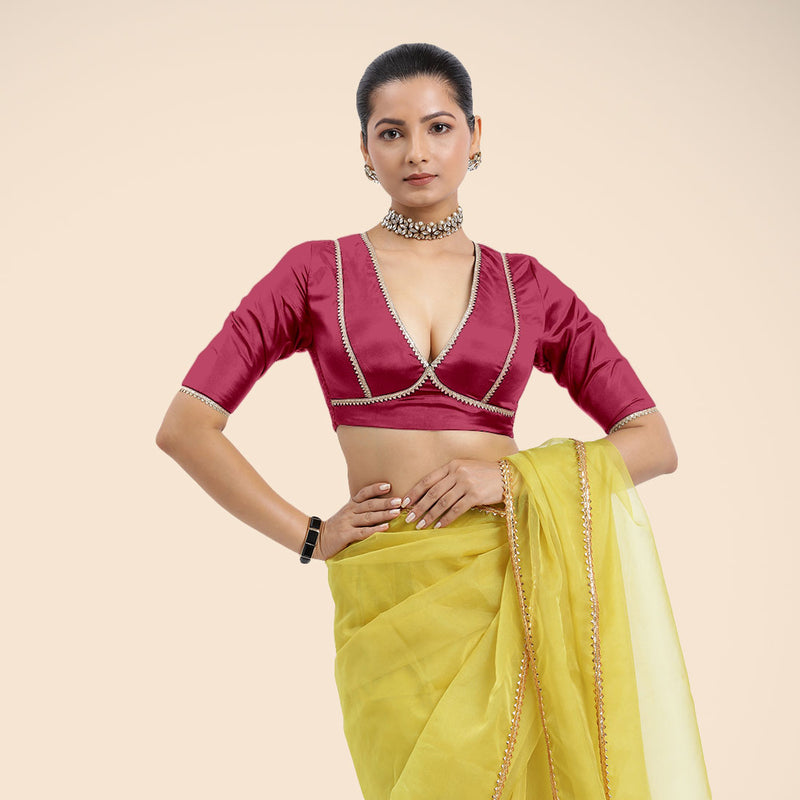 Zeenat x Tyohaar | Rani Pink Saree Blouse w/ FlexiFit™ and Golden Gota Lace-Binks