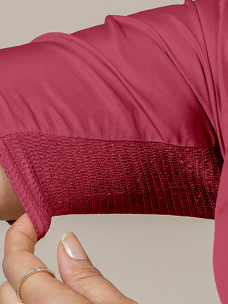 Zeenat x Rozaana Saree Blouse, in Pink Vegan Silk, featuring elbow sleeves and v-neckline, made for party & festive (view 4).