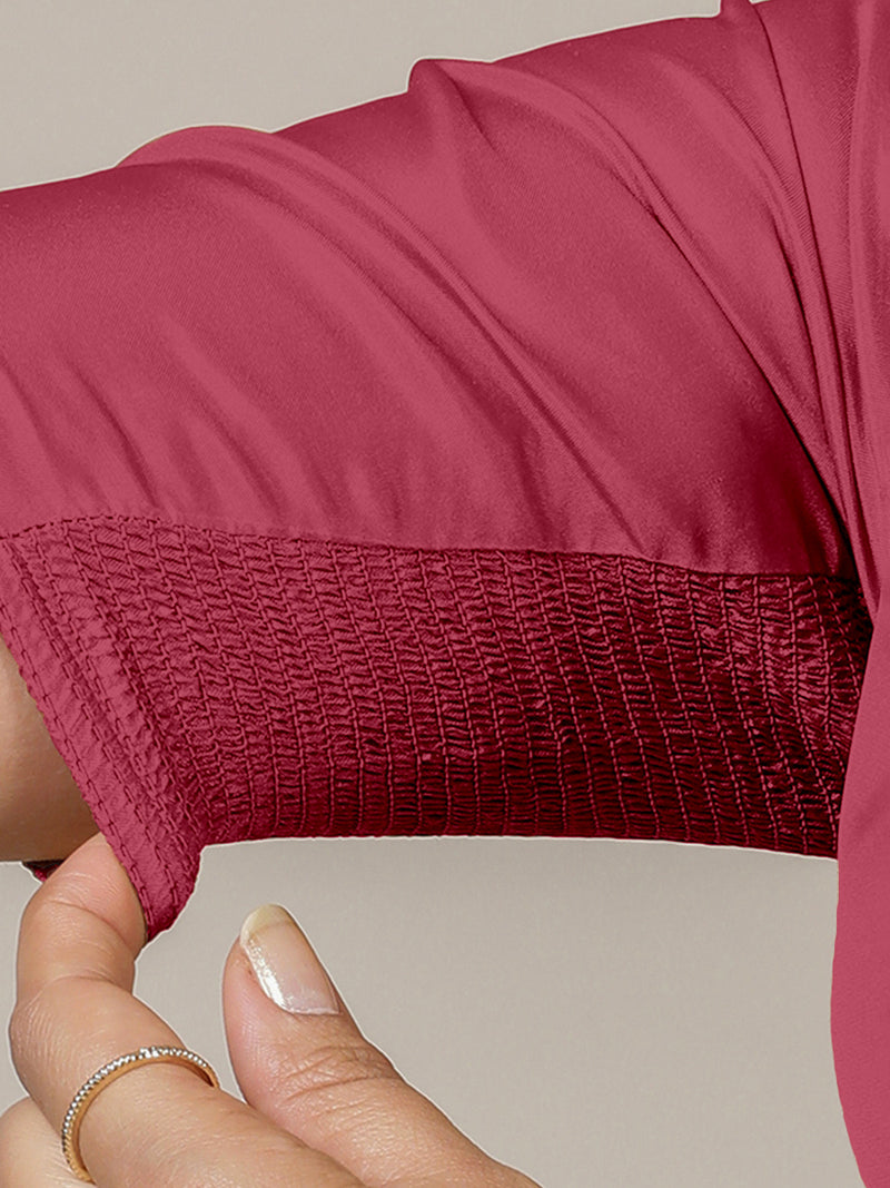 Zeenat x Rozaana | Rani Pink Elbow Sleeves FlexiFit™ Saree Blouse with Plunging Neckline-Binks