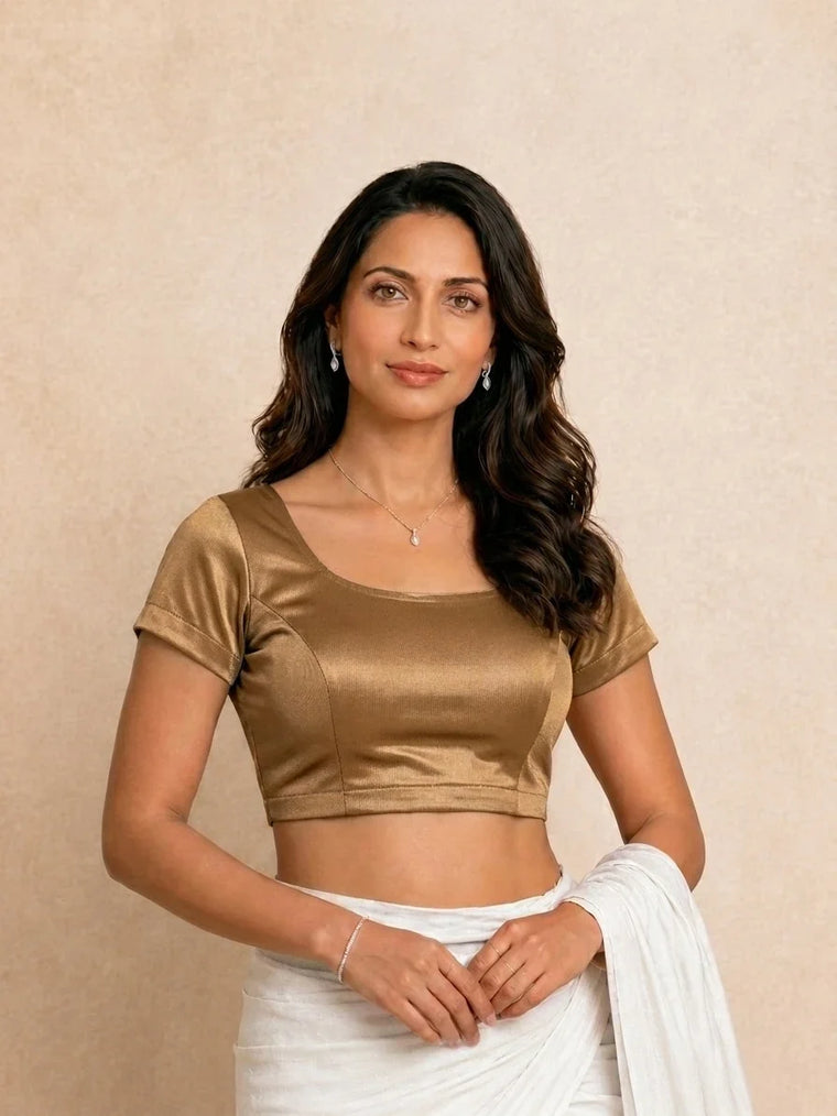 Dohra Caramel Brown Satin Lycra Side A