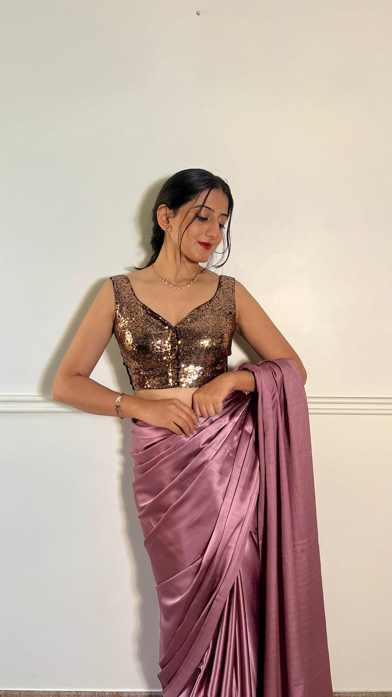 Zia x Tyohaar | Sleeveless Gold Sequined Shimmer Saree Blouse with Sweetheart Neck-Binks