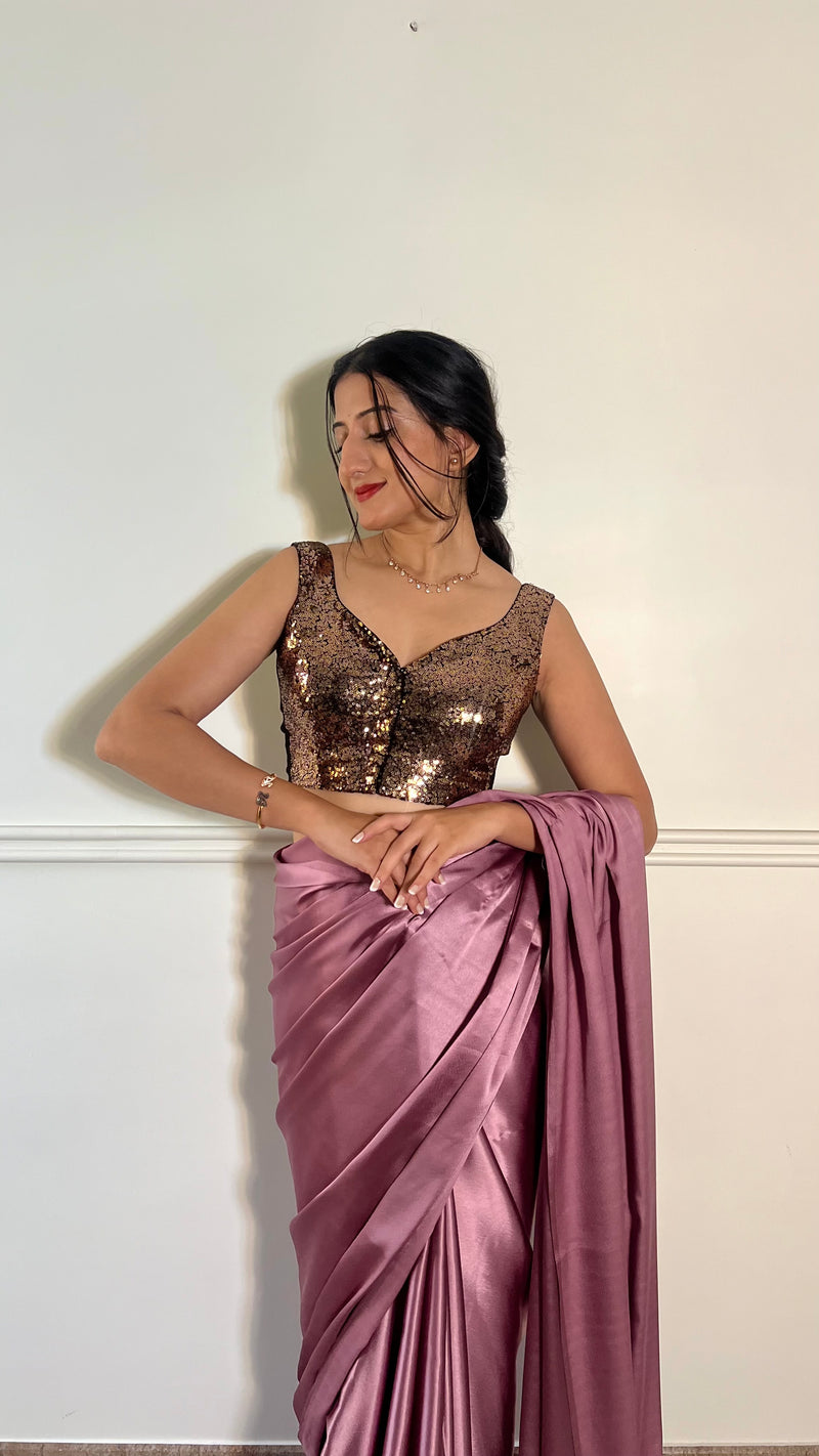 Zia x Tyohaar | Sleeveless Gold Sequined Shimmer Saree Blouse with Sweetheart Neck-Binks