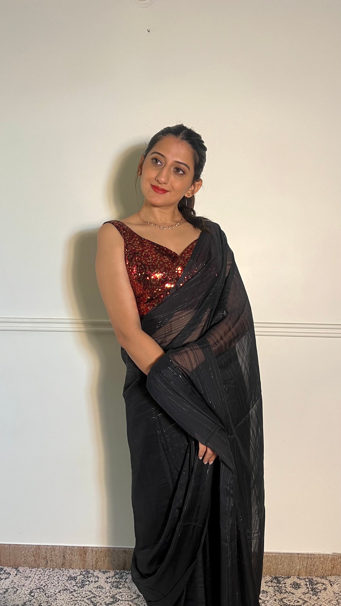 Zia x Tyohaar Saree Blouse, in Red Sequin, featuring sleeveless, made for party & festive (view 7).
