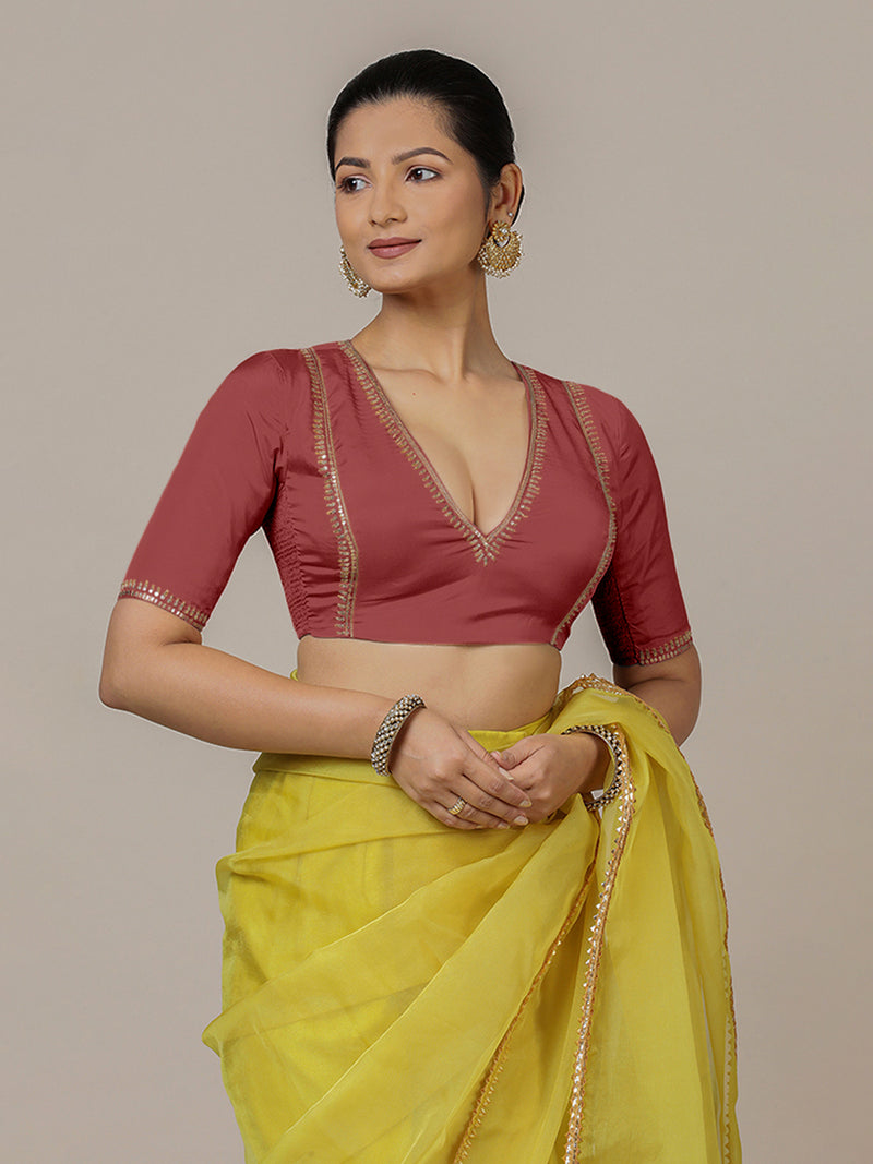 Zohra x Luxe | Auburn Red Saree Blouse w/ FlexiFit™ Side Seam-Binks