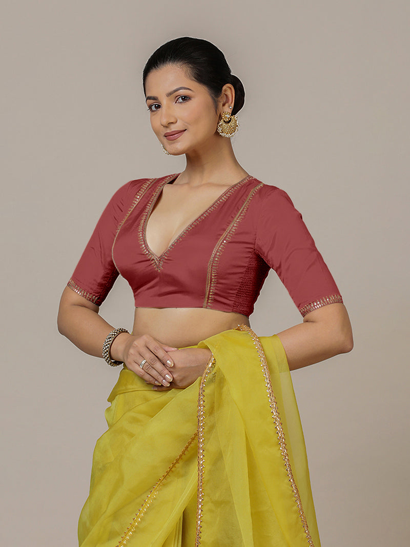 Zohra x Luxe | Auburn Red Saree Blouse w/ FlexiFit™ Side Seam-Binks