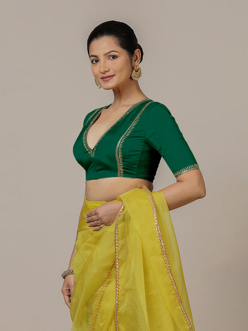 Zohra x Luxe | Bottle Green Saree Blouse w/ FlexiFit™ Side Seam-Binks