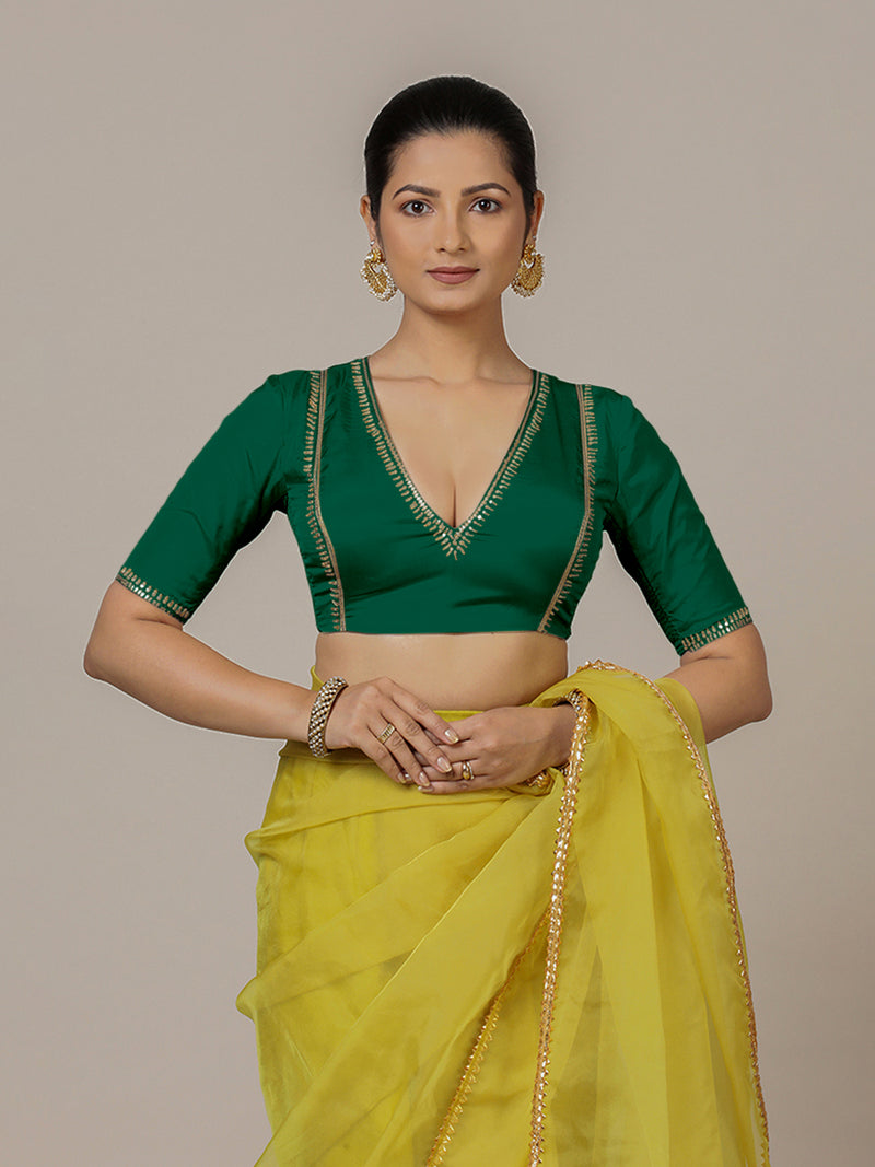 Zohra x Luxe | Bottle Green Saree Blouse w/ FlexiFit™ Side Seam-Binks