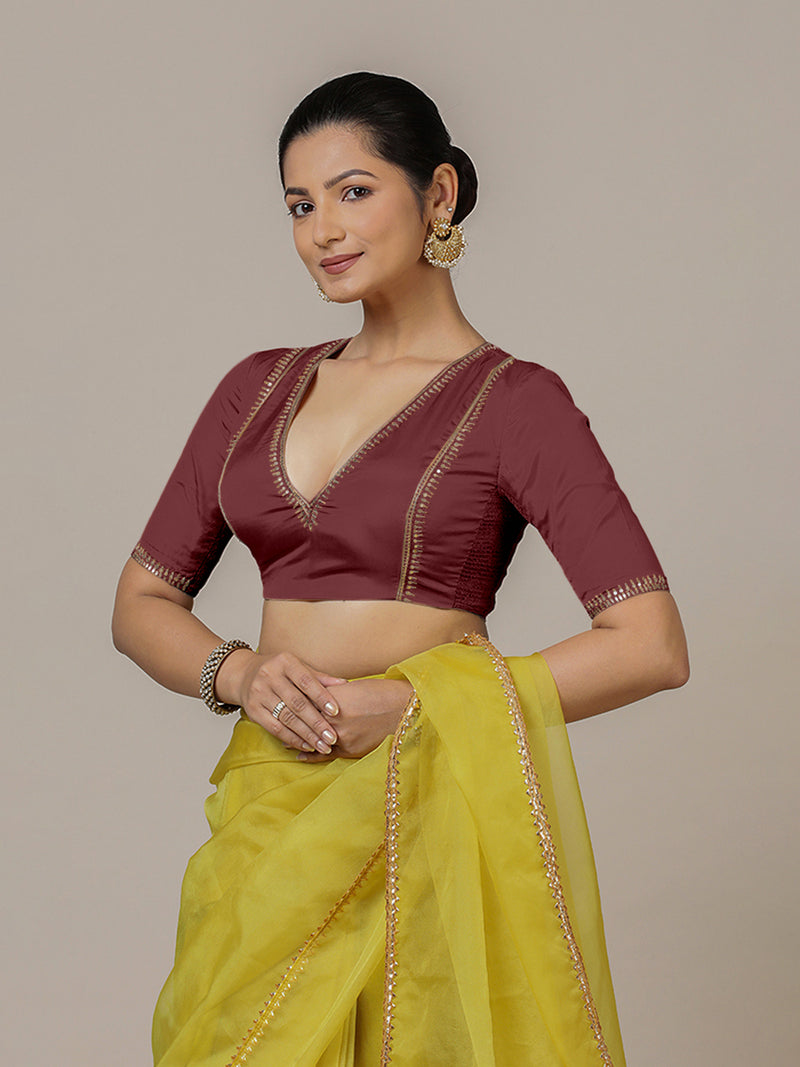 Zohra x Luxe | Burgundy Saree Blouse w/ FlexiFit™ Side Seam-Binks