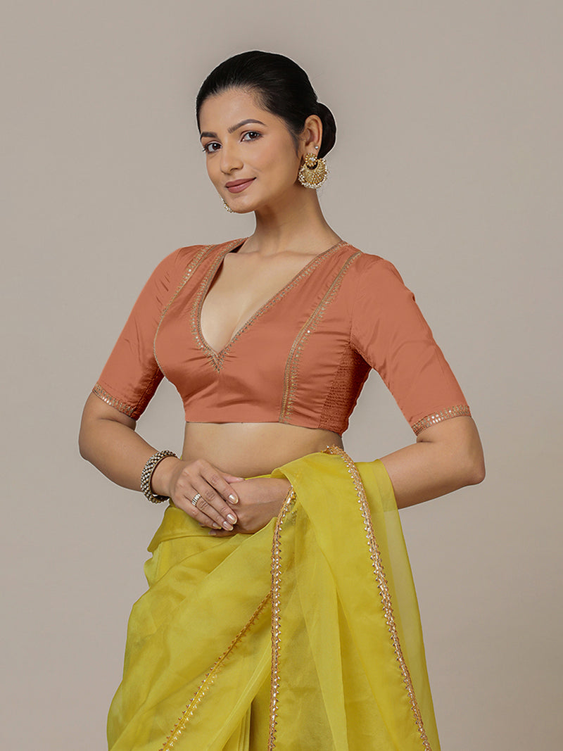 Zohra x Luxe | Metallic Copper Saree Blouse w/ FlexiFit™ Side Seam-Binks