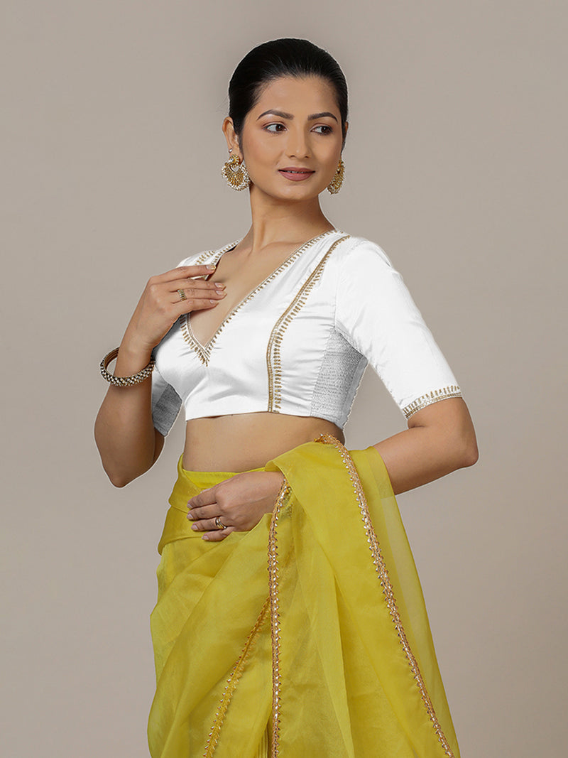 Zohra x Luxe | Pearl White Saree Blouse w/ FlexiFit™ Side Seam-Binks